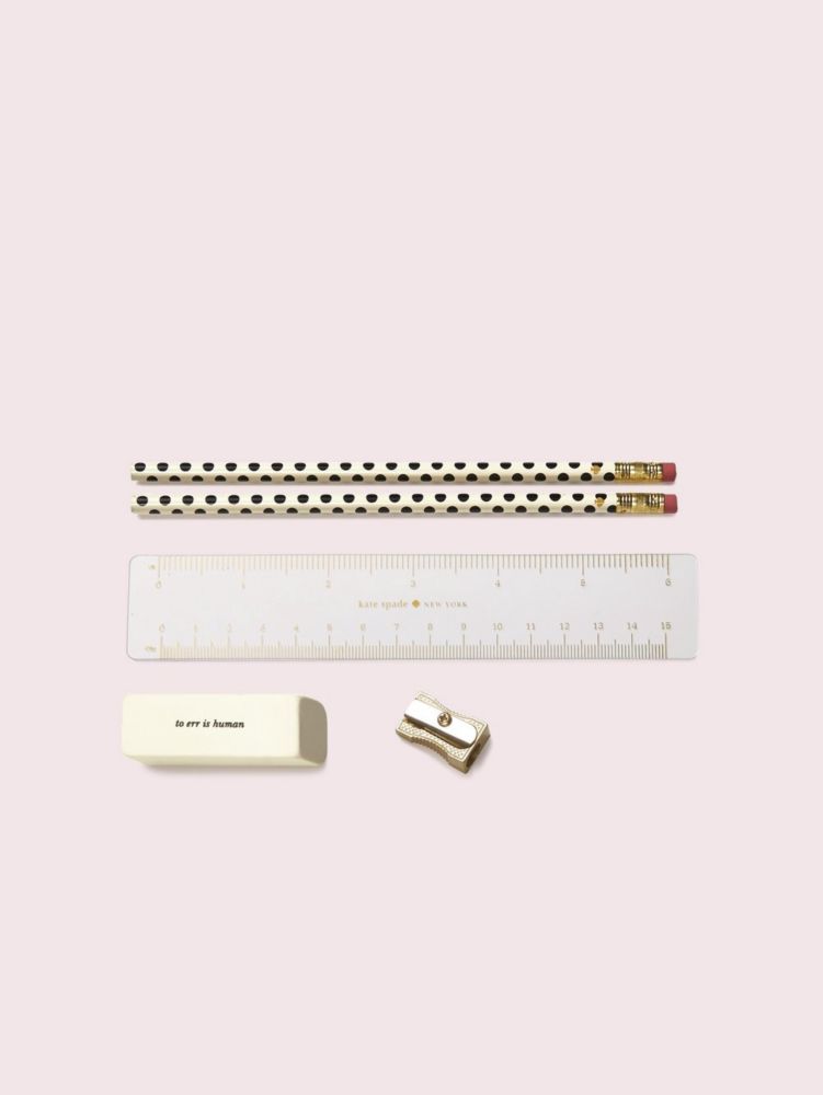 Kate Spade New York Pencil Pouch Including 2 Pencils, Sharpener, Eraser,  and Ruler, Zipper Pouch for Organizing Office Supplies