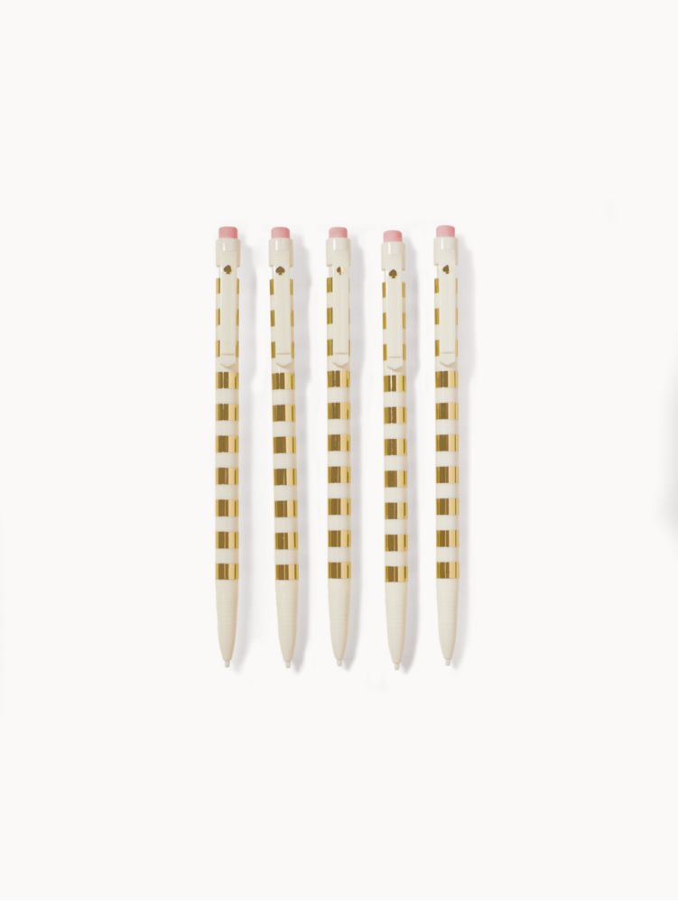 Kate Spade,Gold Stripe Pencil Set,