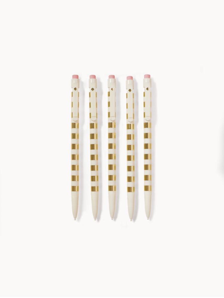 Kate Spade,gold stripe pencil set,office accessories,Gold