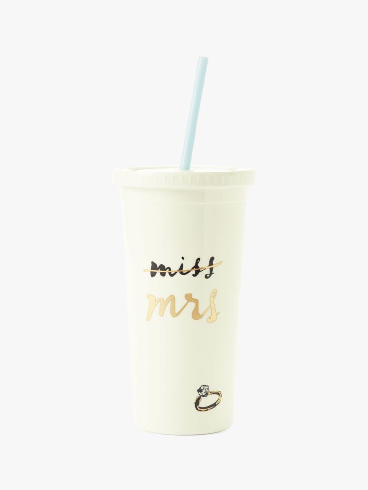 Kate Spade,miss to mrs. tumbler with straw,kitchen & dining,White