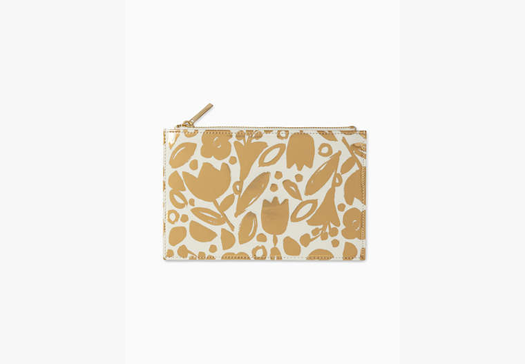 Kate Spade,golden floral pencil pouch,office accessories,Gold