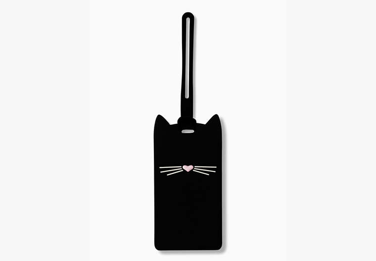 Kate Spade,cat luggage tag,travel accessories,Black / Glitter