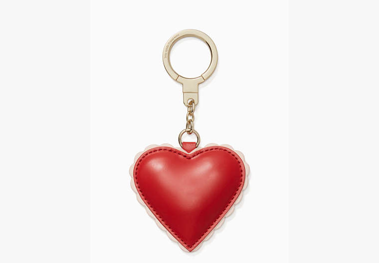Kate Spade,scalloped leather heart keychain,keychains,Red