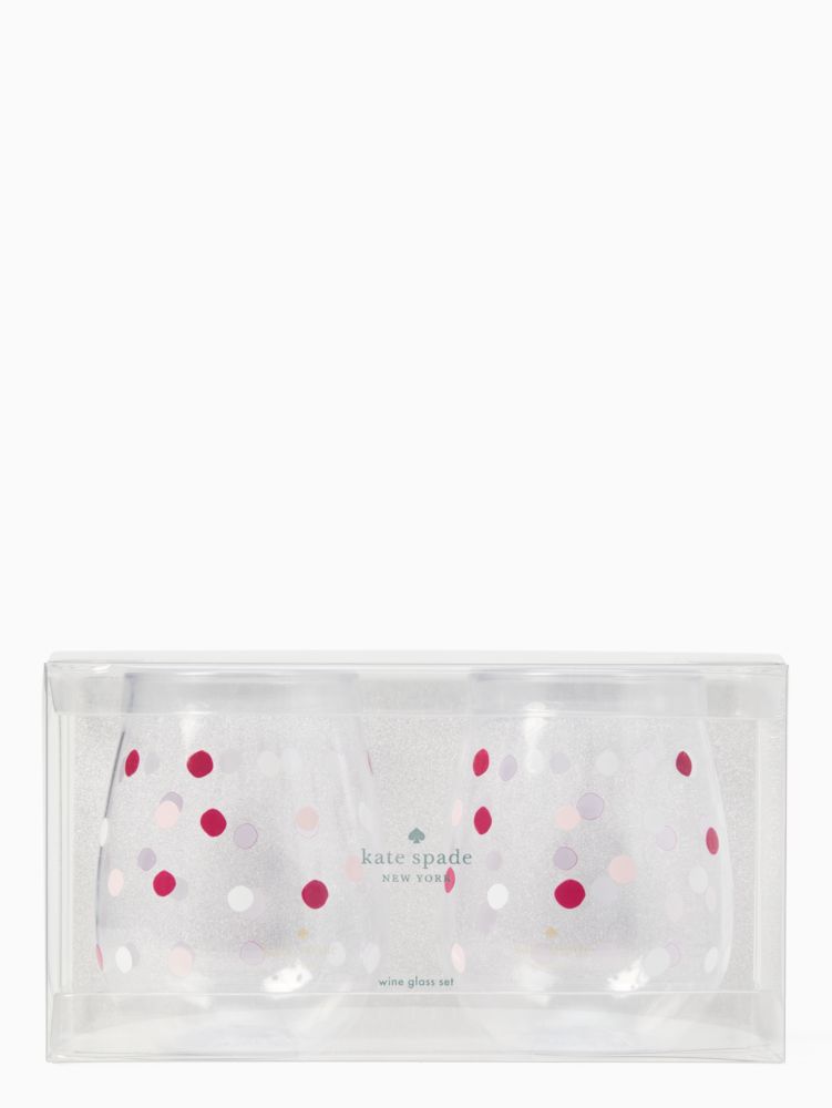 Kate Spade,Glimmer Dot Acrylic Stemless Wine Glass Set of 2,Multi