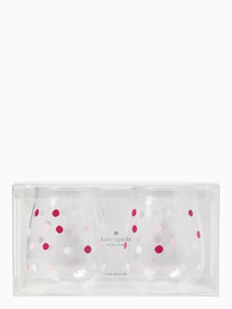 Kate Spade,Glimmer Dot Acrylic Stemless Wine Glass Set Of 2,Wine Glass,Acrylic,Set,Clear