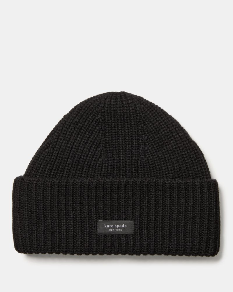 Kate Spade,Sam Label Beanie,Wool,Acrylic,Beanie,Tag Embellishment,Casual,Black