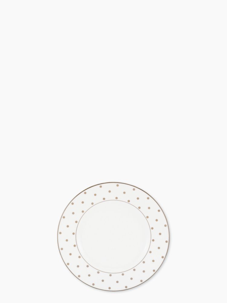 Kate Spade,Larabee Road Platinum Accent Plate,Salad Plate,Bone China,Pattern,Metal,Metallic Band,Set,Platinum,