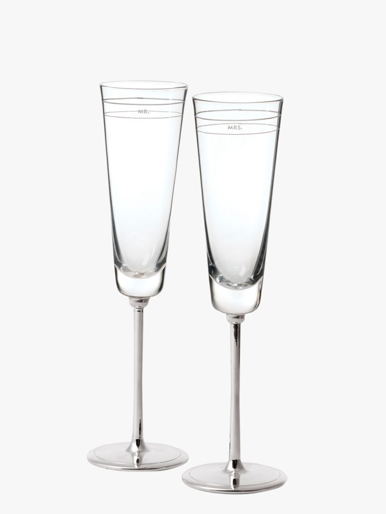 Mr. and Mrs. Champagne Flutes 2 Contemporary Flutes Toasting