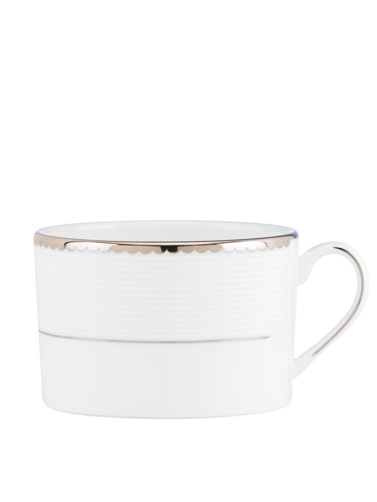 Kate Spade,Sugar Pointe Cup,Mug,Bone China,Metal,Scallop,Metallic Band,White