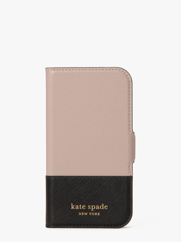 Kate Spade,Spencer iPhone 12 Mini Magnetic Wrap Folio Case,phone cases,Warm Beige/Black