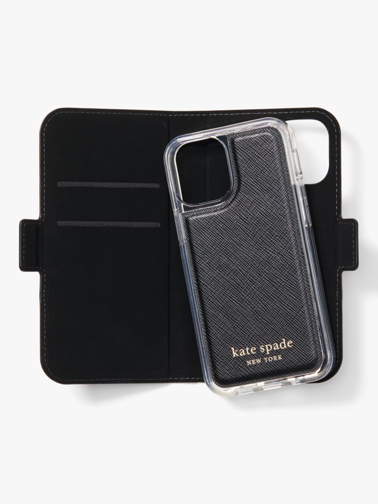 Kate Spade,Spencer iPhone 12 Mini Magnetic Wrap Folio Case,phone cases,Warm Beige/Black
