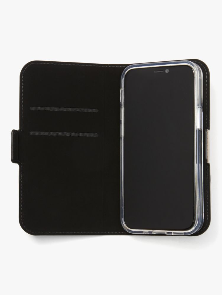 Kate Spade,Spencer iPhone 12 Mini Magnetic Wrap Folio Case,phone cases,Warm Beige/Black