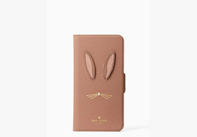 Kate Spade,rabbit applique iPhone 8 folio case,Warm Cognac