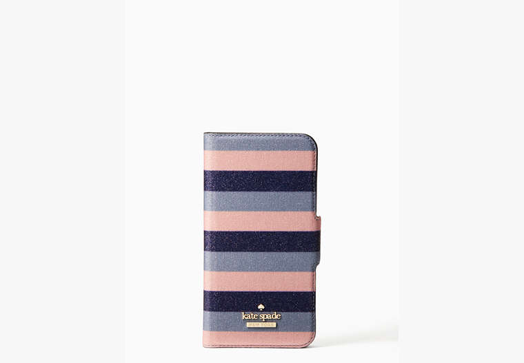 Kate Spade,glitter stripe iphone 7 & 8 wrap folio case,Peach Melba