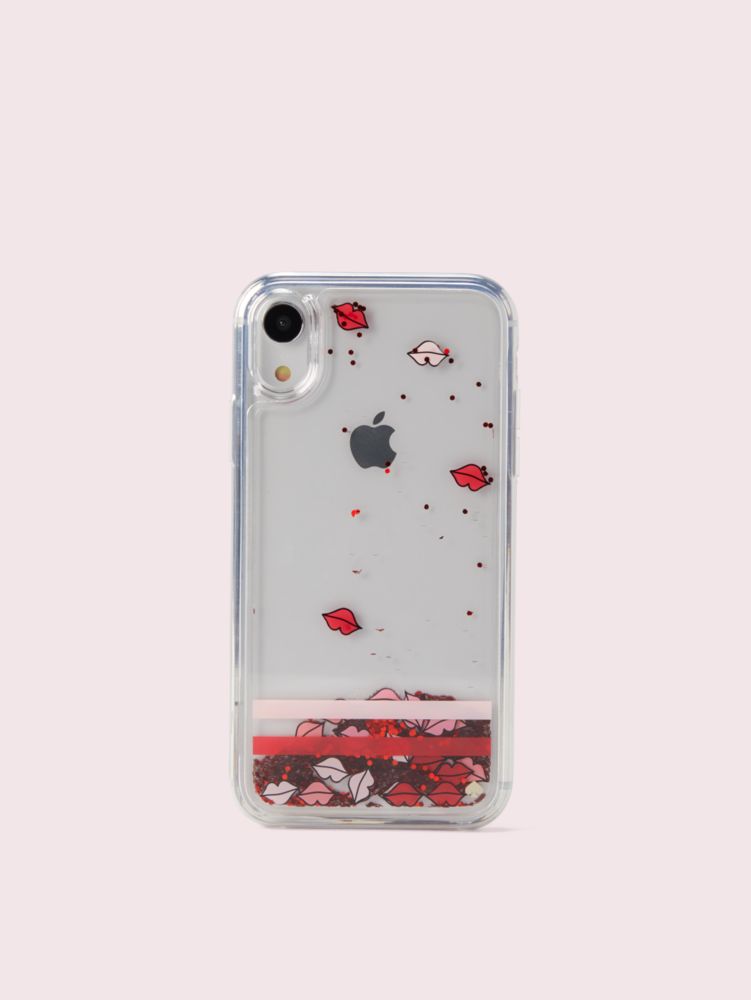 Kate Spade,lips liquid glitter iphone xs case,Clear Multi