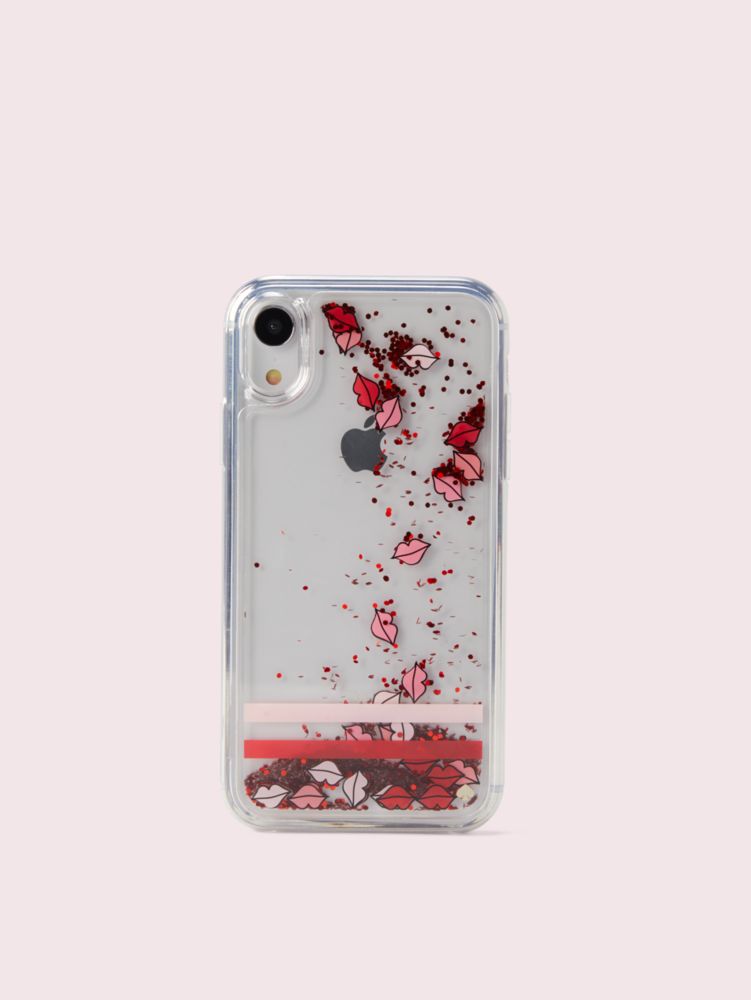 Kate Spade,lips liquid glitter iphone xs case,Clear Multi
