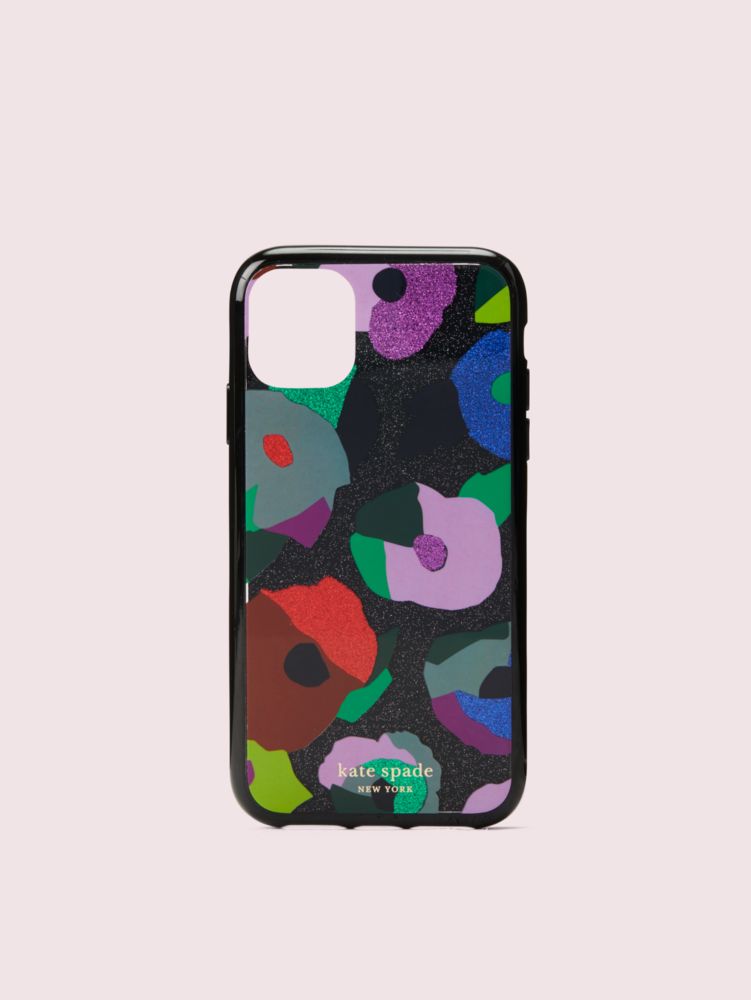 Kate Spade,glitter floral collage iphone 11 case,Black Multi