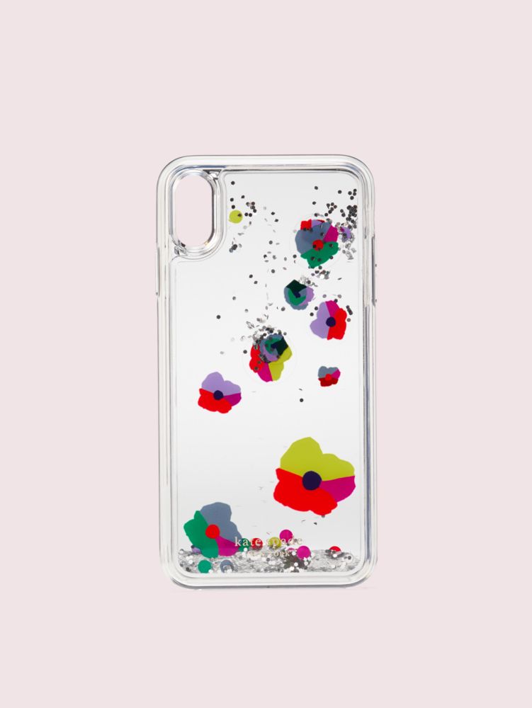 Kate Spade,floral collage liquid glitter iphone xs max case,Clear Multi