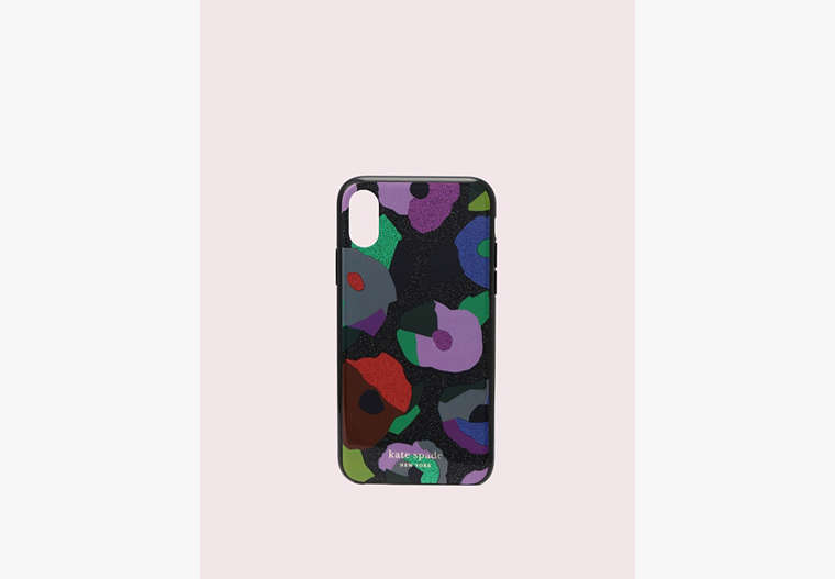 Kate Spade,glitter floral collage iphone xs case,Black Multi