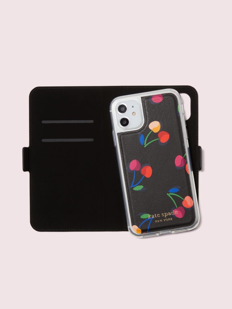 Kate Spade,spencer cherries iPhone 11 magnetic wrap folio case,phone cases,Black Multi