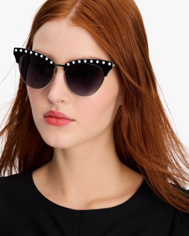 Kate Spade,Alvi Sunglasses,Clubmaster,Cat Eye,Acetate,Pearl,Adjustable Nose Pads,Casual,Blue