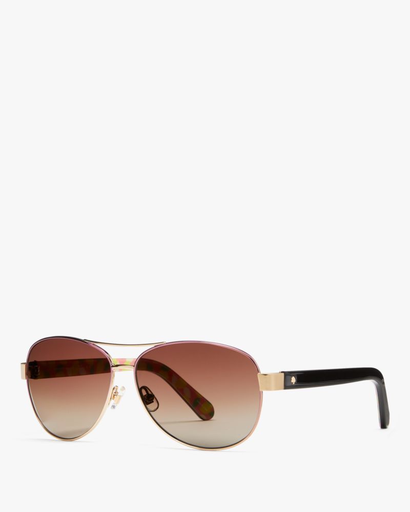 Kate Spade,Dalia Sunglasses,Aviator,Acetate,Adjustable Nose Pads,Brow Bar,Gold Metal,Casual,