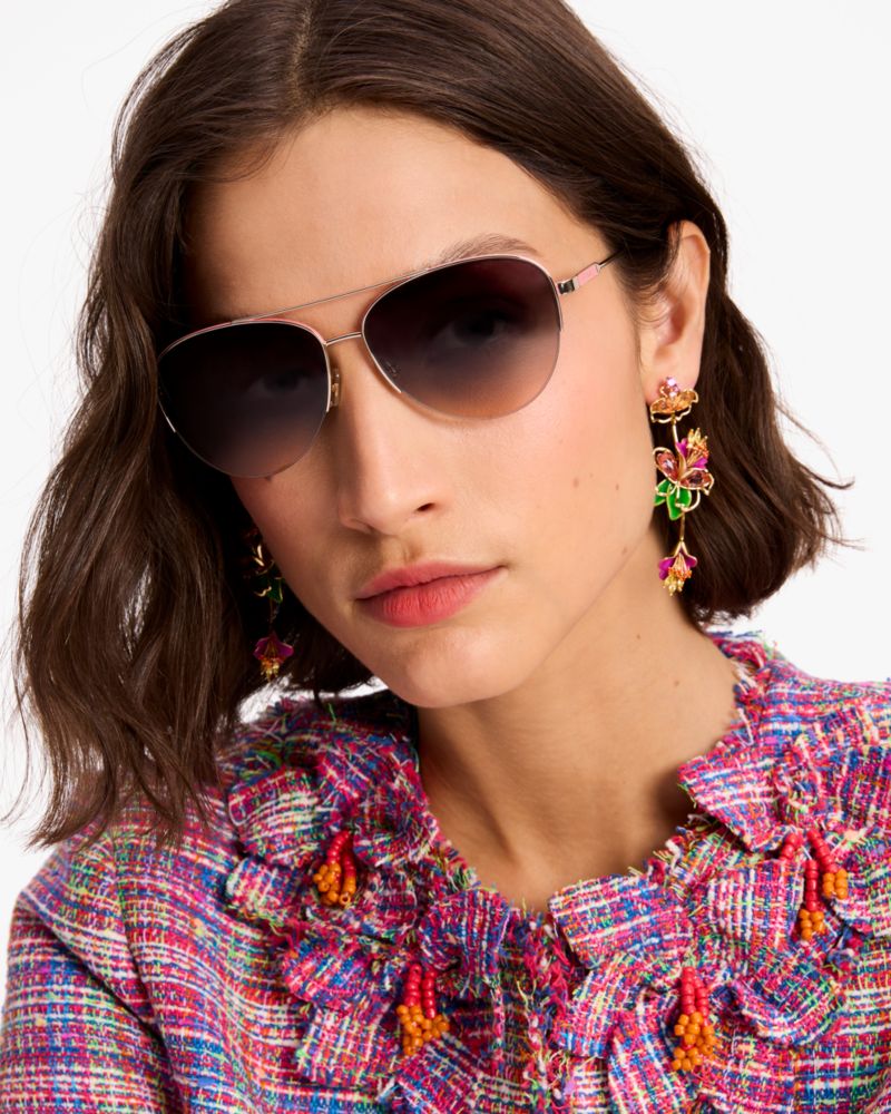 Kate Spade,Janece Sunglasses,Aviator,Acetate,Metal Material,Pattern,Brow Bar,Gold Metal,Casual,Multi Color