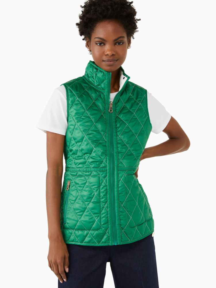 Kate Spade,Reversible Quilted Vest,Polyester,Quilted,No Embellishment,Reversible,Casual,Green