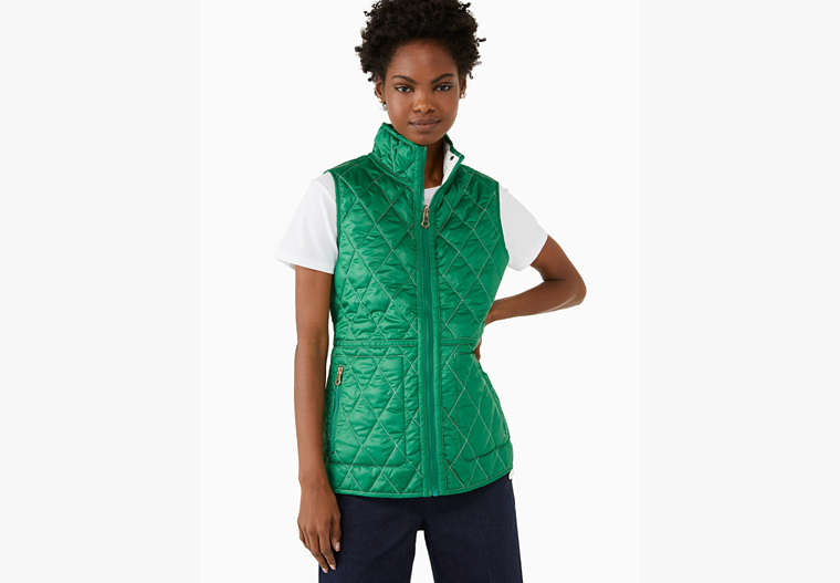 Kate Spade,reversible quilted vest,Polyester,Green/Cream image number 0