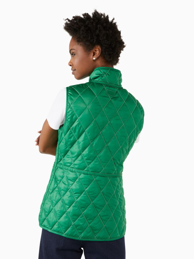 Kate Spade,Reversible Quilted Vest,Polyester,Quilted,No Embellishment,Reversible,Casual,Green