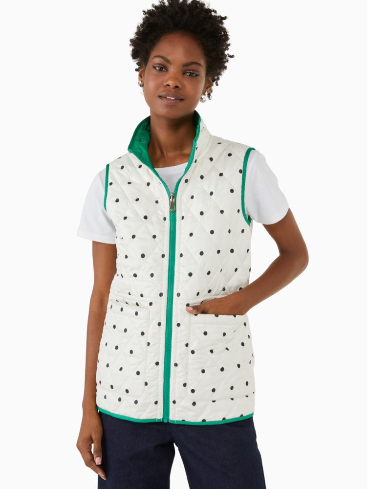 Kate Spade,Reversible Quilted Vest,Polyester,Quilted,No Embellishment,Reversible,Casual,Green