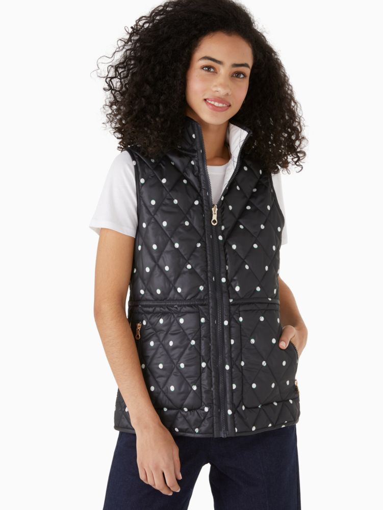 Kate Spade,reversible quilted vest,Polyester,Blazer Blue/Cream image number 0