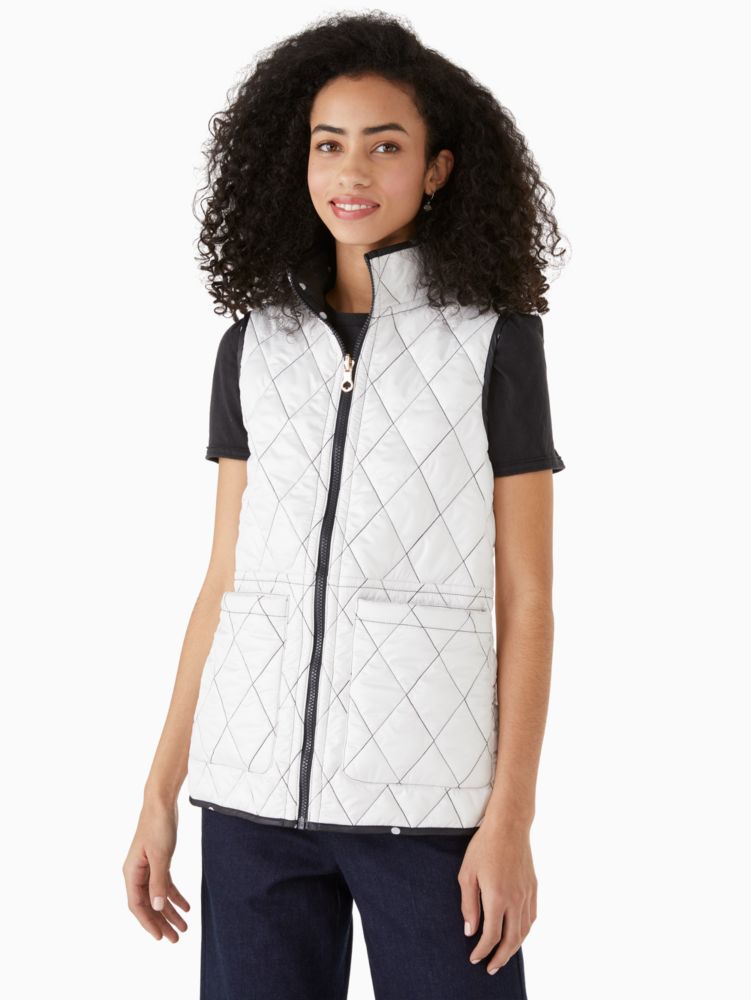 Kate Spade,reversible quilted vest,Polyester,Blazer Blue/Cream