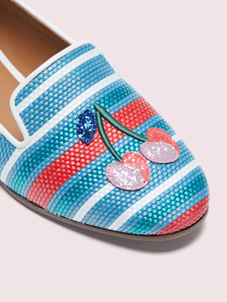 Kate Spade,Lounge Cherries Striped Raffia Loafers,