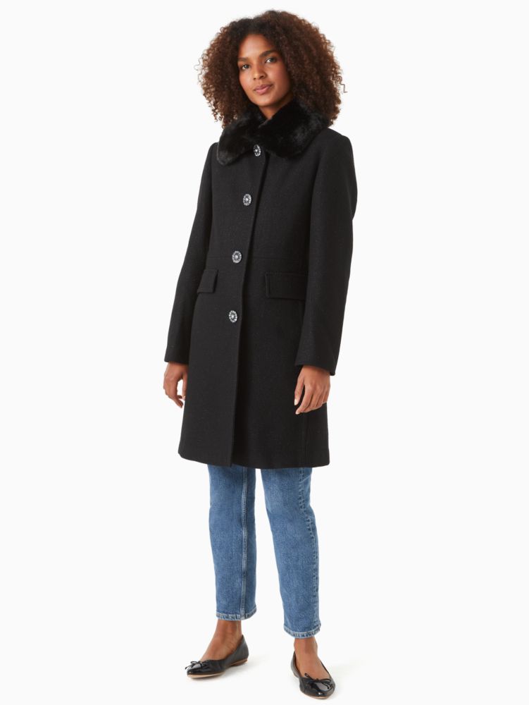 Kate spade wool coat with faux fur hotsell