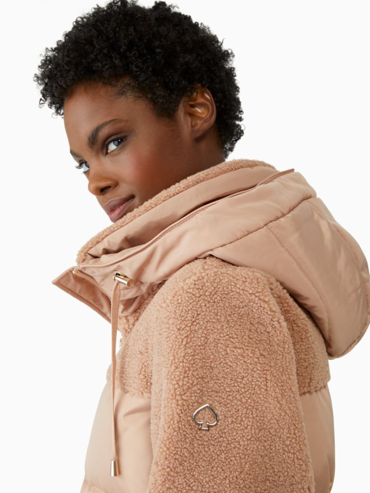 Kate Spade,Mixed Media Sherpa Puffer,Beige