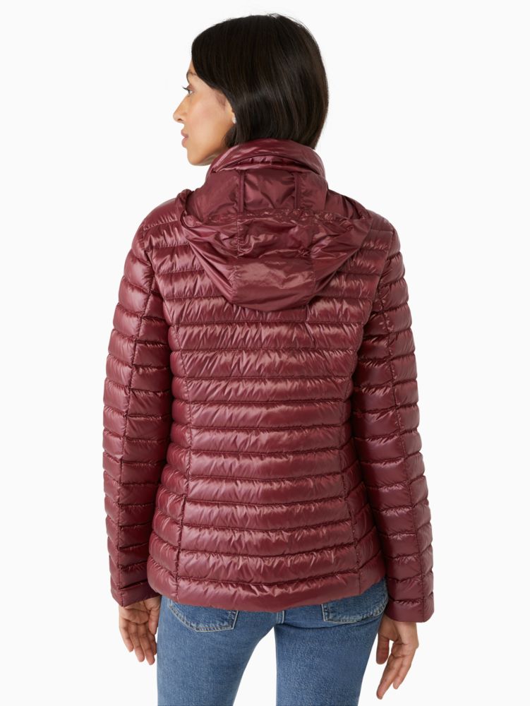 Kate Spade,Packable Down Jacket,Nylon,Down,Puffer,Quilted,Packable,Casual,Maroon