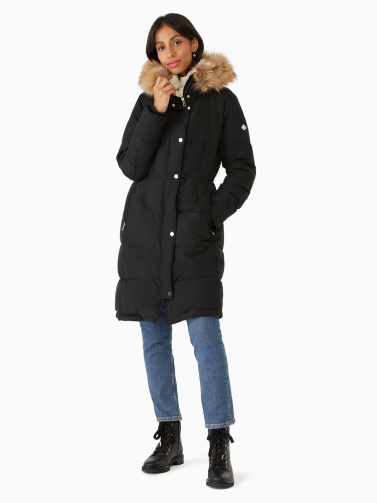 Kate Spade,Down Parka,Parka,Fur Embellishment,Insulated,Casual,Black