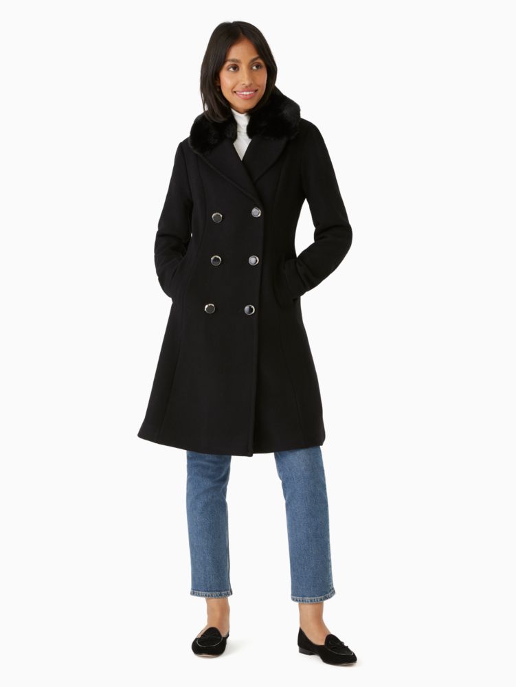 Kate spade black sale coat with fur collar