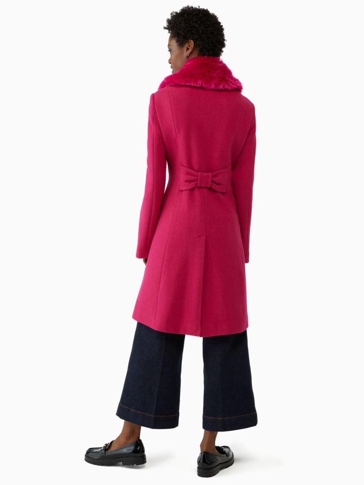 Kate Spade,faux fur trimmed wool coat,Wool/Polyester,60%,Festive Pink