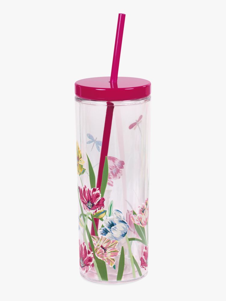 Dragonfly Tulips Acrylic Tumbler With Straw