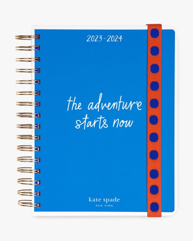 Kate Spade,Adventure Starts Now 2023-24 17-month Large Planner,Planner,Metal Material,Paper,Words,Logo,Blue