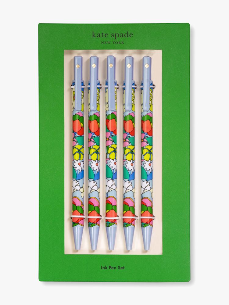 Kate Spade,Flower Bed Click Pen Set,Blue Multi