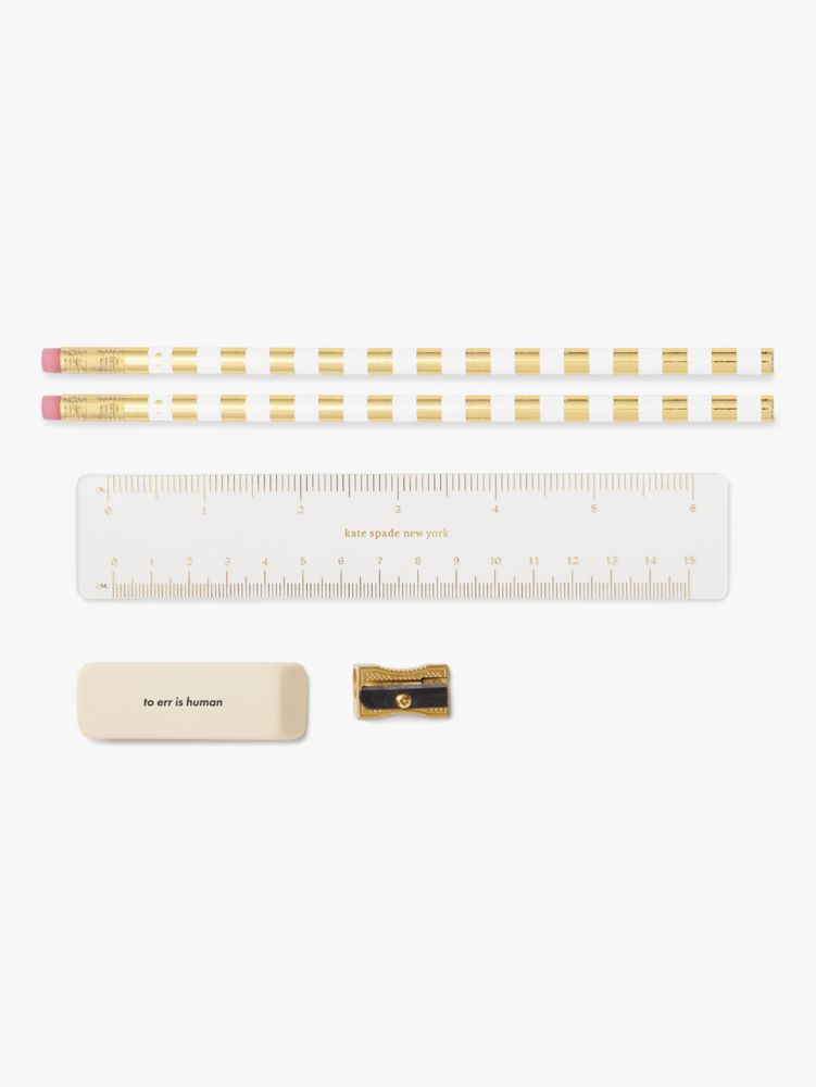  Kate Spade New York Pen and Pencil Case with Office Supplies,  Zip Pouch Includes 2 Pencils, Sharpener, Eraser, and Ruler, Flower Bed :  Office Products