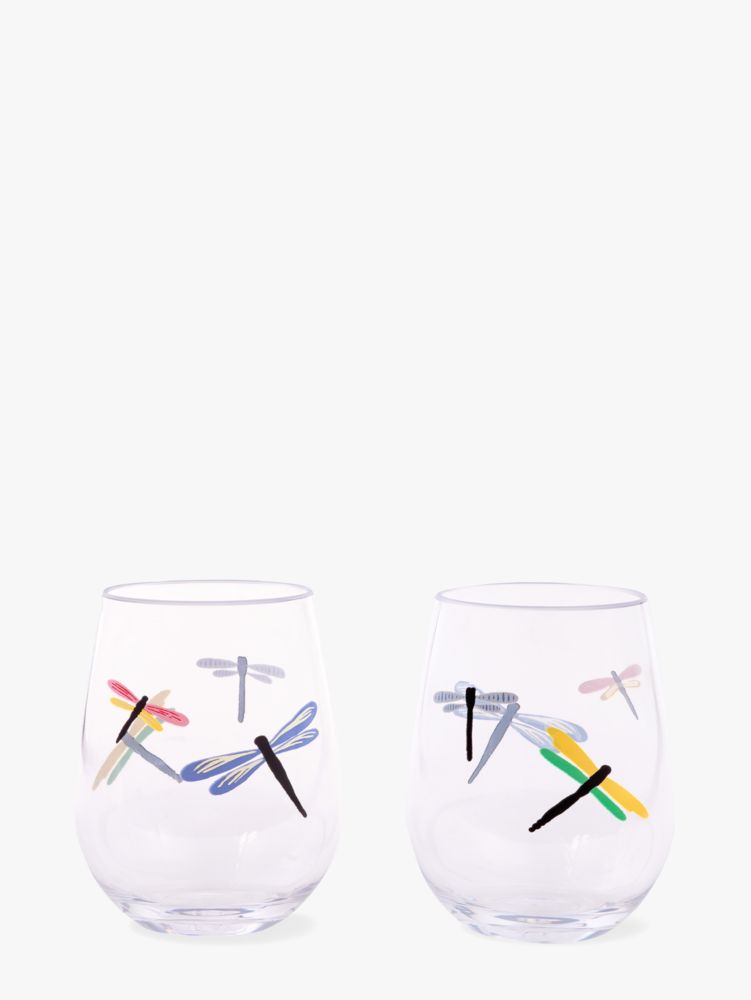 Kate Spade,Dragonfly Acrylic Stemless Wine Glass Set,