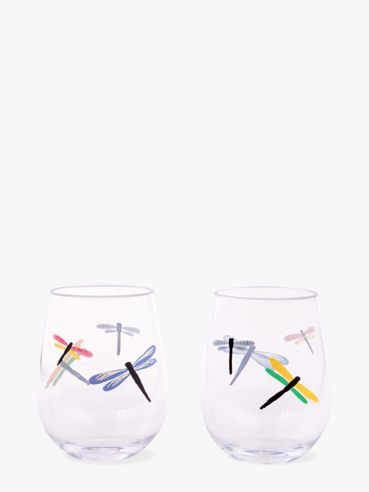 Acrylic Stemless Wine Glass Set, Dragonfly Flight - Lifeguard Press