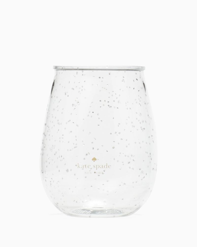 Kate Spade,Glitter Acrylic Stemless Wine Glass Set,Wine Glass,Acrylic,Glass,Glitter,Set,Clear