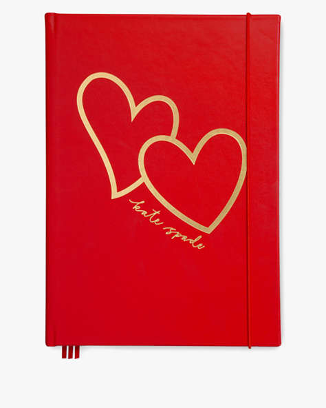 Kate Spade,Brush Hearts Take Note XL Notebook,Red