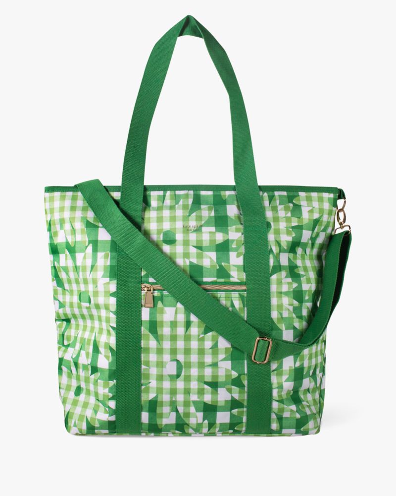 Shop Kate Spade Daisy Gingham Cooler Tote In Green