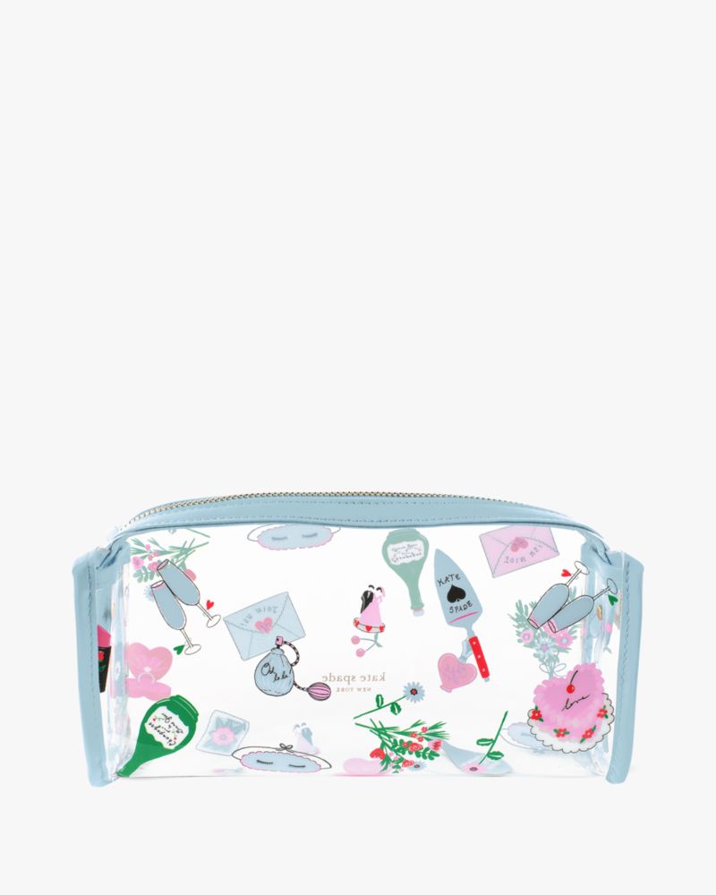 Kate Spade,Wedding Cake Toss Bridal Kit,Makeup Bag,Piping,Sheer,Casual,White